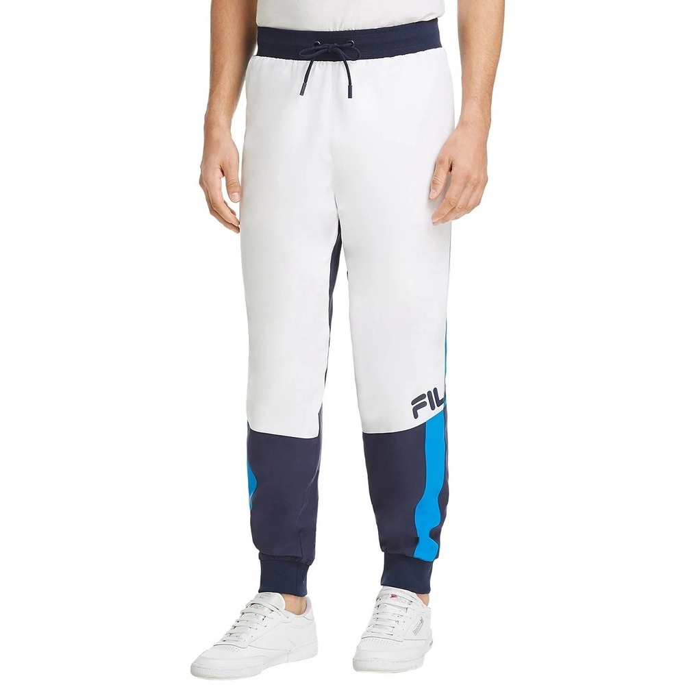 FILA Mens Hudson Colorblock Track Pants Joggers‎ Small White/Navy/Blue - NWT